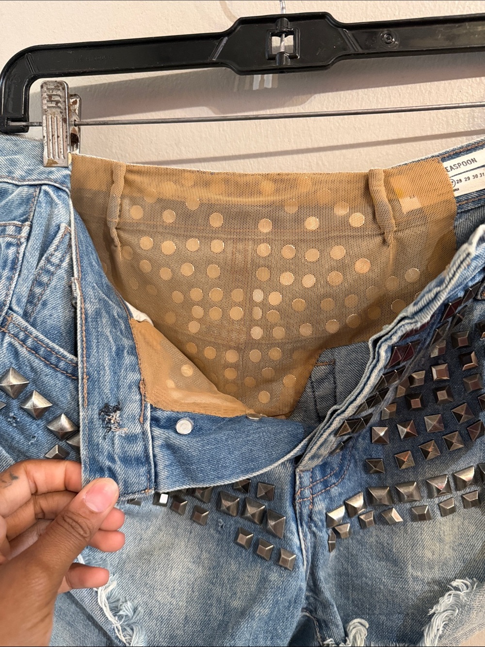 One Teaspoon Light Blue Studded Distressed Denim Shorts - Picture 6 of 6